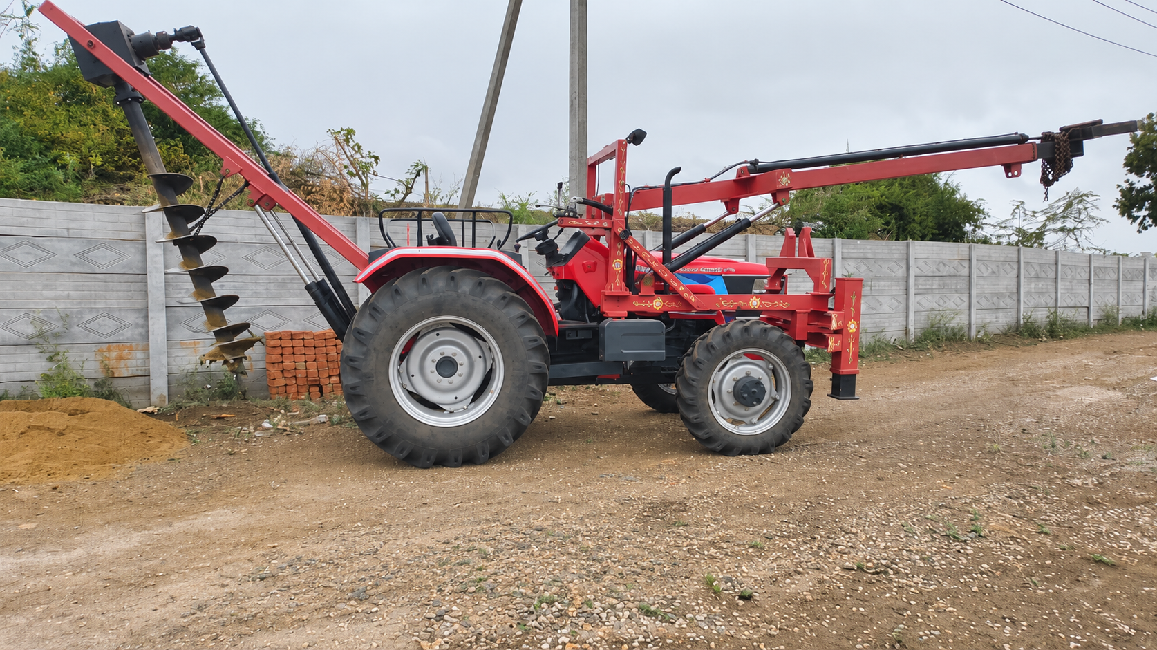 Tractor with digging attachment for solar project work